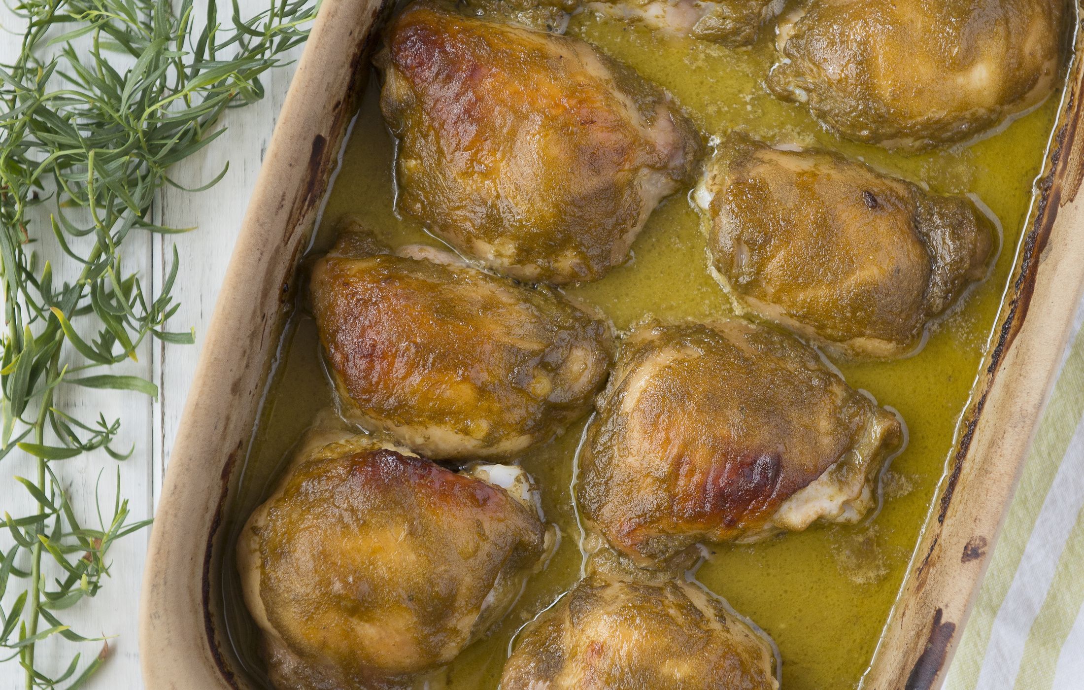 Mustard Tarragon Roasted Chicken Thighs