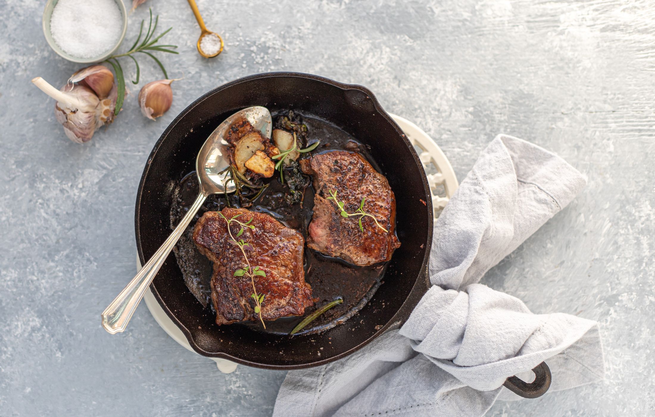 Seared Steak with Butter, Herbs and Garlic
