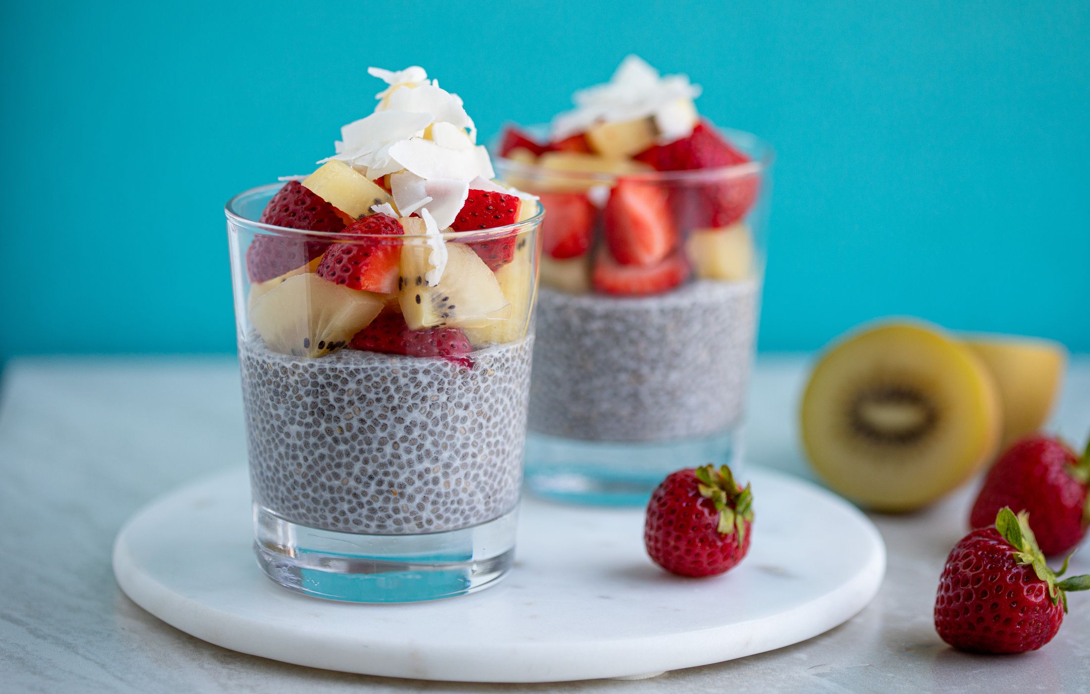 Coconut Chia Pudding with Strawberries and Kiwi