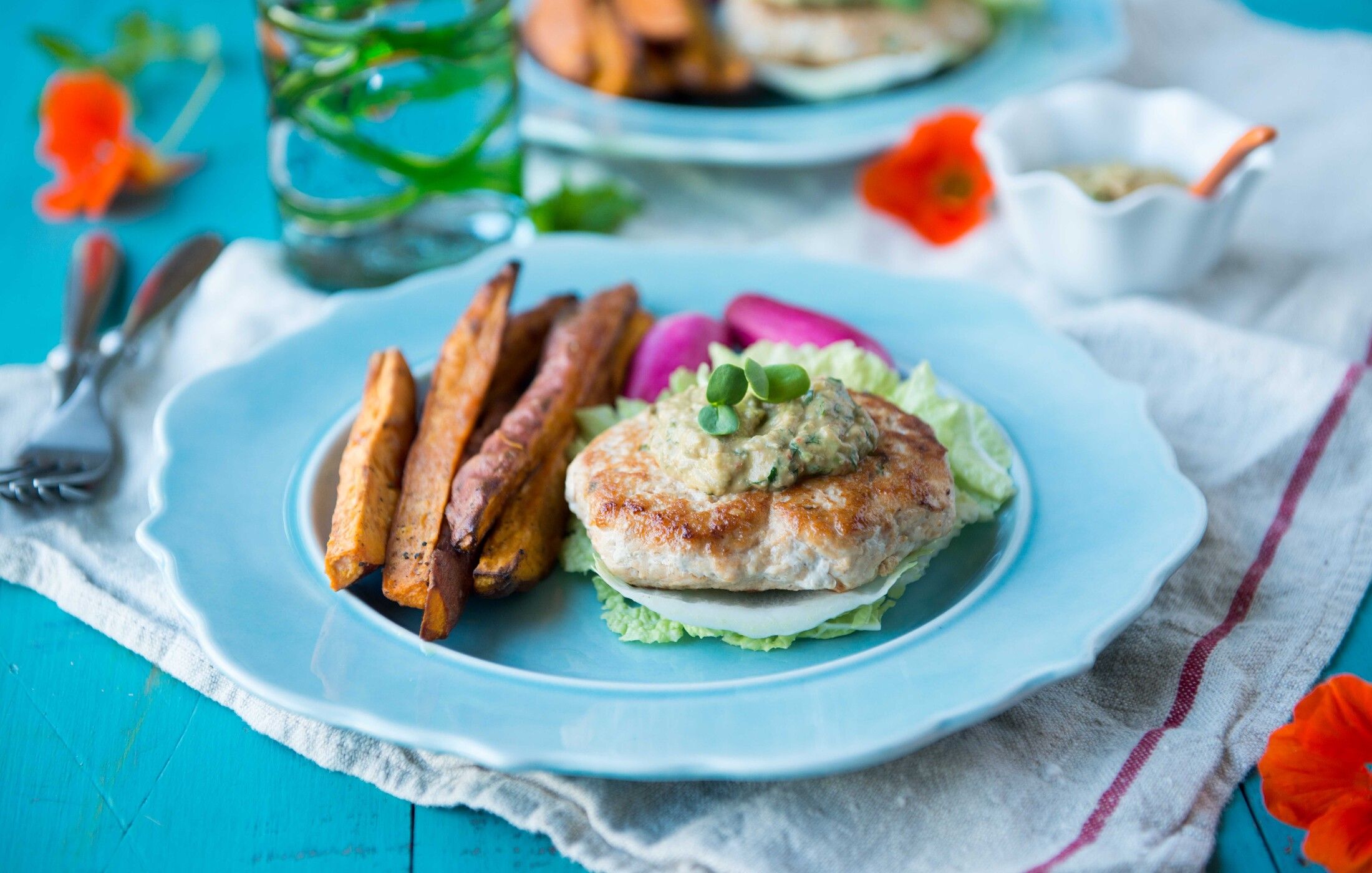 Thai Turkey Burgers with Avocado-Sriracha Aioli   