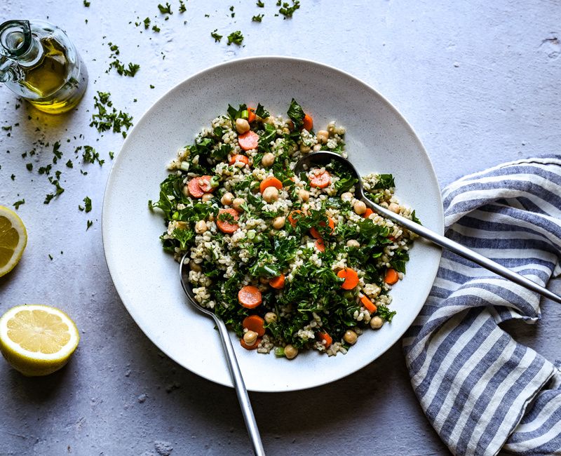 BROWN RICE CHICKPEA KALE SALAD WITH LEMON-OLIVE OIL DRESSING-2