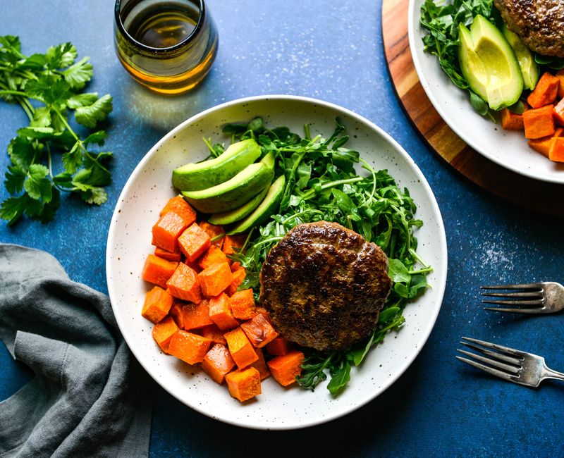 CHIPOTLE BURGER AND ROASTED SWEET POTATO BOWLS-1