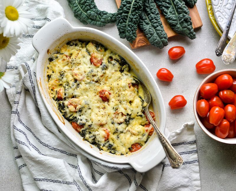 CREAMY KALE AND CHERRY TOMATO CASSEROLE-1