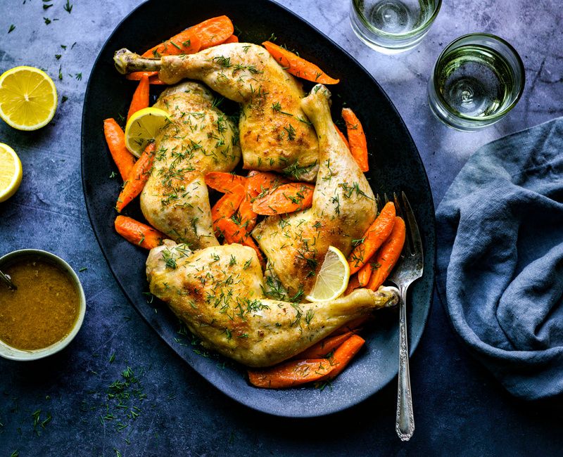 CUMIN SPICED ROASTED CHICKEN LEGS AND CARROTS LOW-FODMAP