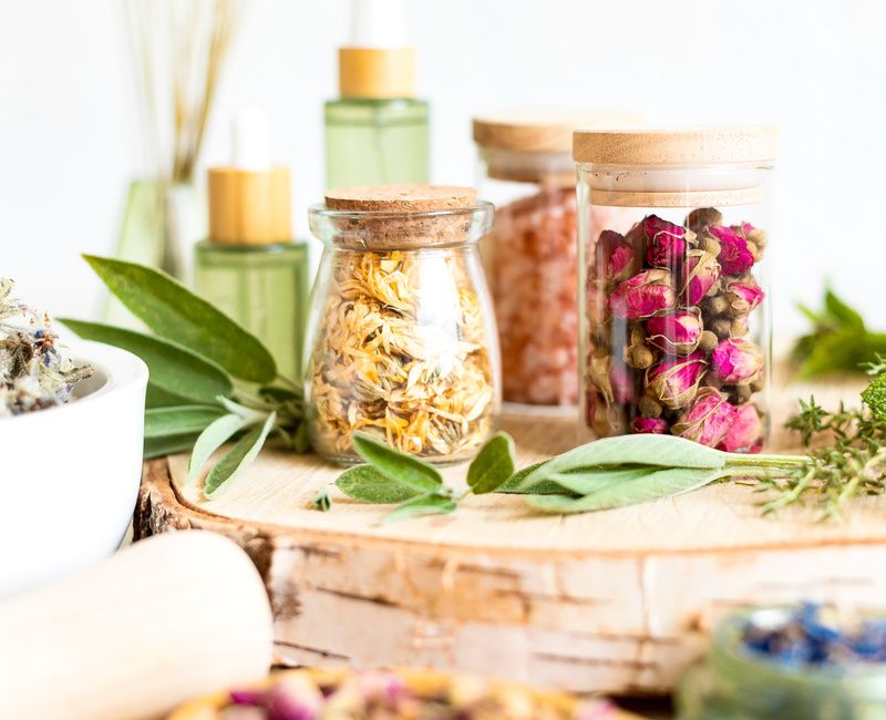Natural Herbs In Glass Jars-1