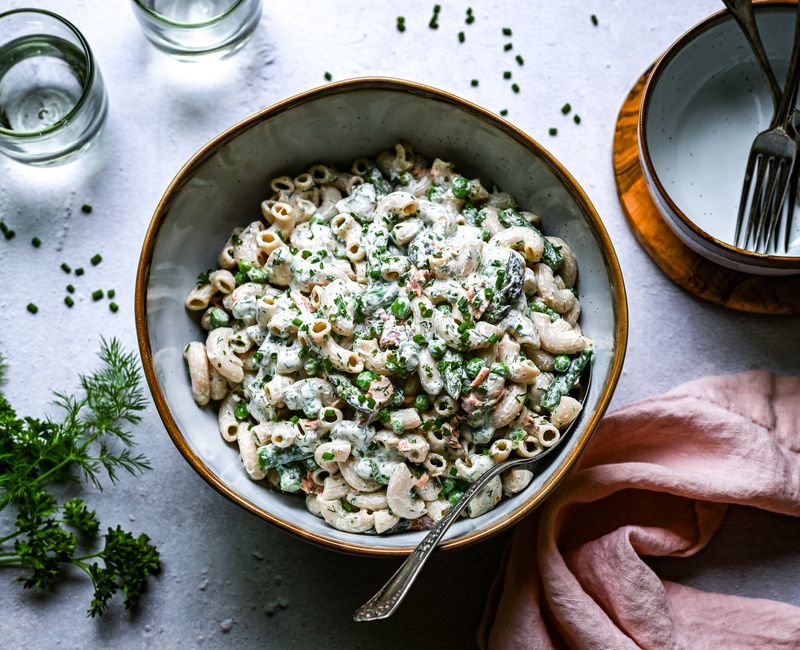 GLUTEN-FREE SMOKED SALMON PEA ASPARAGUS PASTA SALAD WITH HERBED YOGURT DRESSING-2