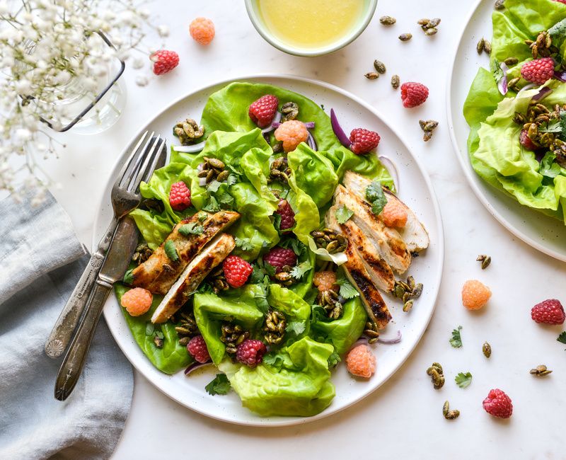 GRILLED CUMIN-LIME CHICKEN AND RASPBERRY SALAD WITH CARDAMOM-TOASTED PUMPKIN SEEDS-3