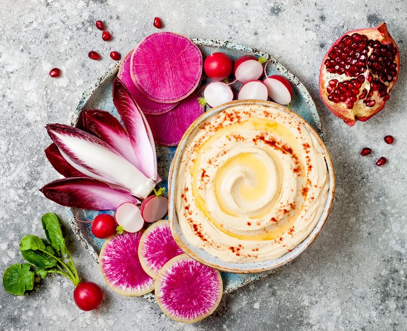 HUMMUS DETOX PLATTER CHICORY POMEGRANATE RADISH