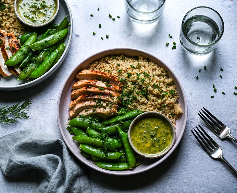 Lemon-Herb Chicken and Quinoa Bowls with Snap Peas-2
