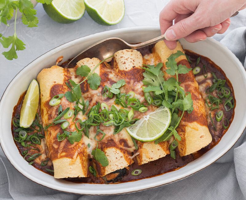 Low-FODMAP Chicken and Kale Enchiladas