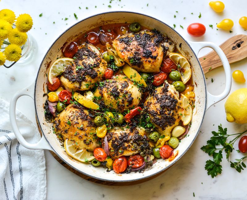 MEDITERRANEAN ROASTED CHICKEN WITH TOMATOES-LEMON-OLIVES-1