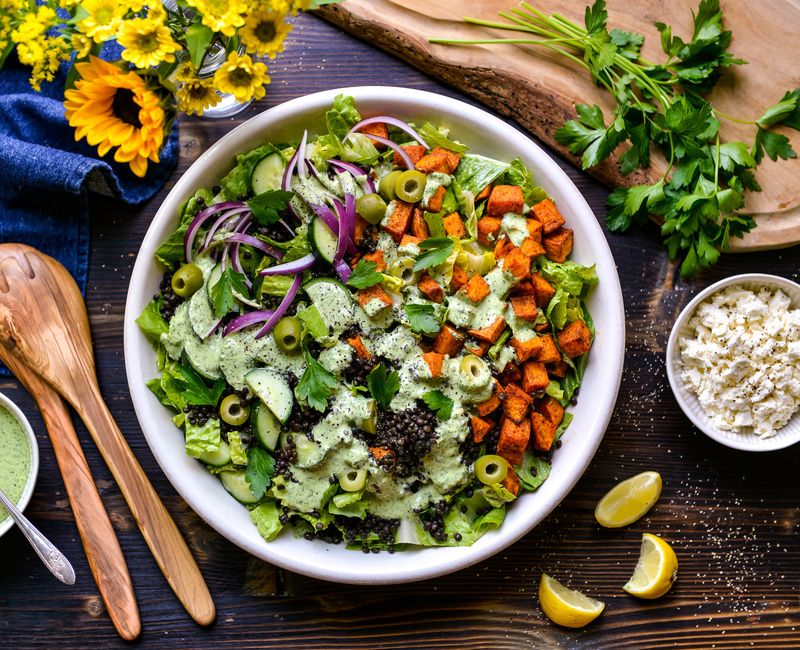 MOROCCAN LENTIL SWEET POTATO SALAD PARSLEY TAHINI DRESSING-1