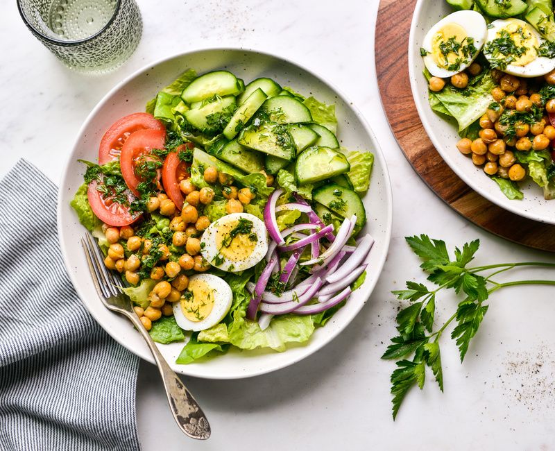 Mediterranean Chickpea, Egg, and Vegetable Salad