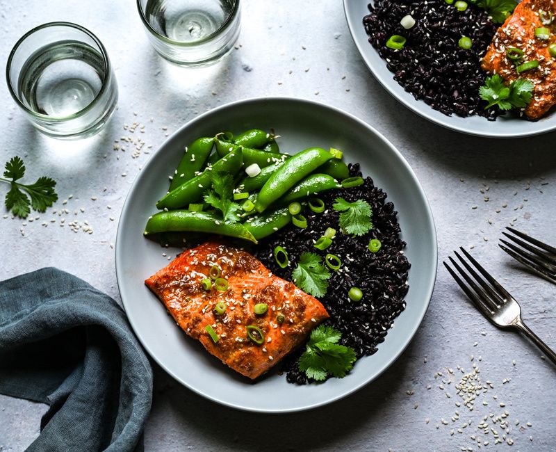 Sesame Ginger Salmon Bowls with Black Rice and Sugar Snap Peas-1