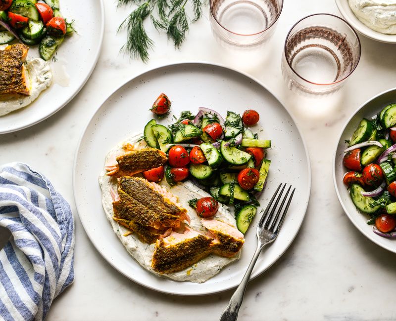 Shawarma Salmon and Cucumber-Herb Salad-1