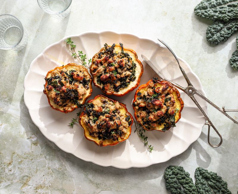 AIP Stuffed Acorn Squash with Chicken and Kale