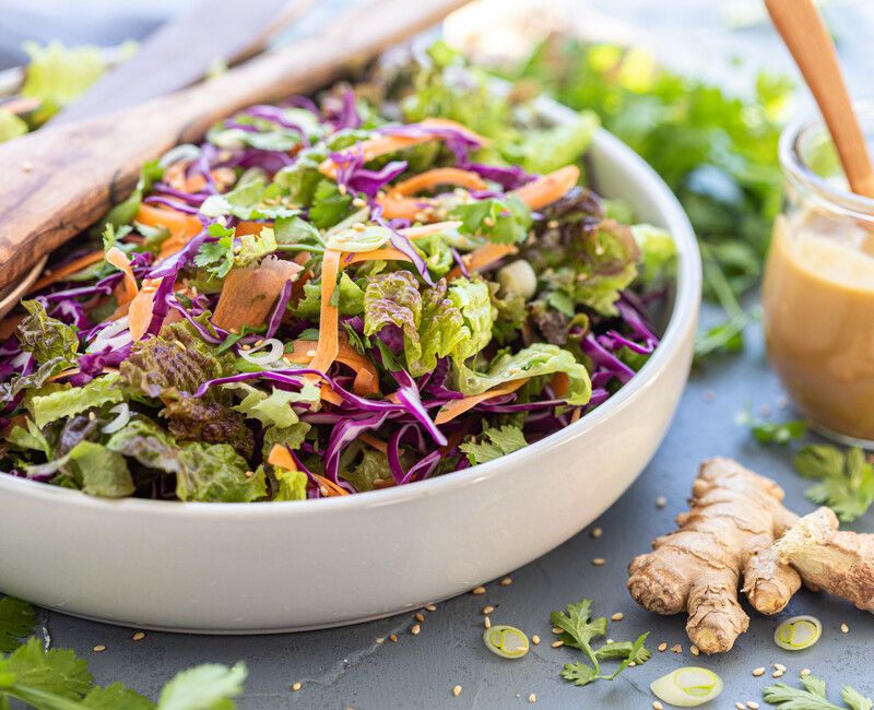  Lettuce and Cabbage Salad with Creamy Ginger Dressing