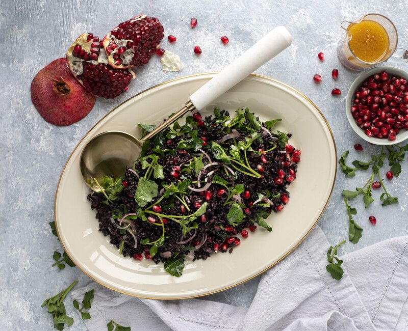 Black Rice Salad with Pomegranate and Watercress