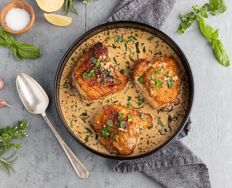 Chicken Thighs with Garlic Herb Cream Sauce