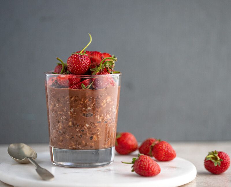 Chocolate Overnight Oats with Strawberries