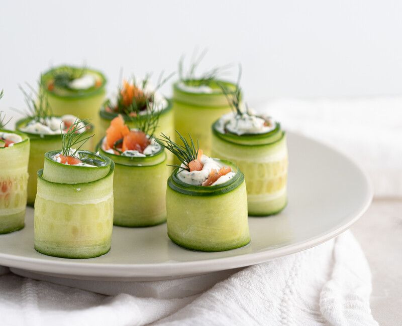 Cucumber Rolls with Smoked Salmon and Cream Cheese 