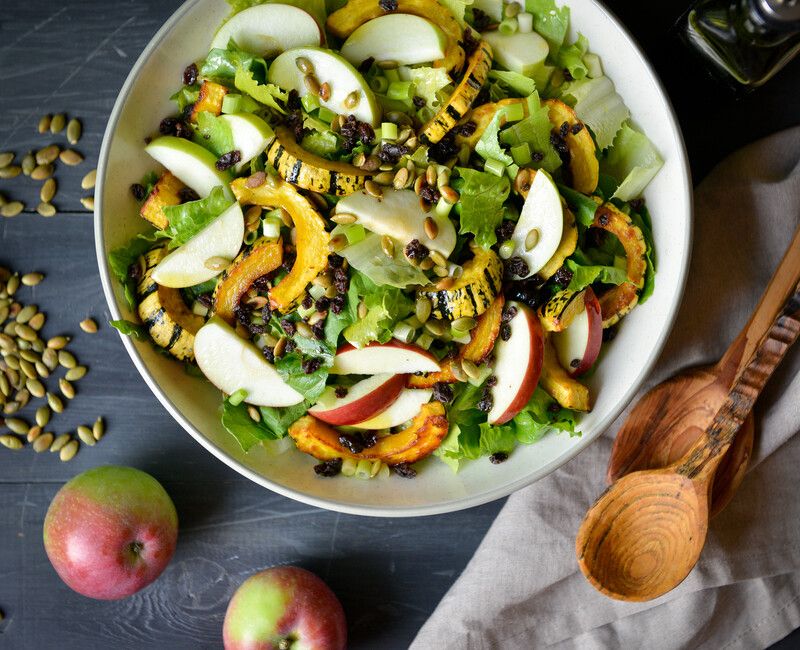 Roasted Delicata Squash Salad with Apples and Toasted Pumpkin Seeds