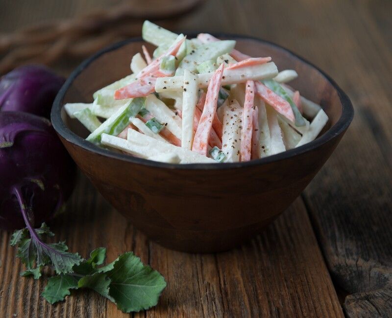 Kohlrabi Apple Slaw with Yogurt Dressing