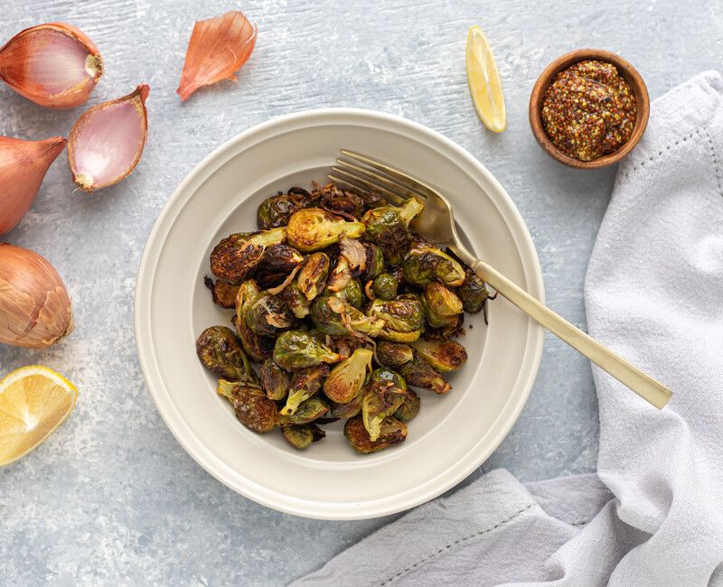 Roasted Brussels Sprouts with Shallots and Mustard Seeds