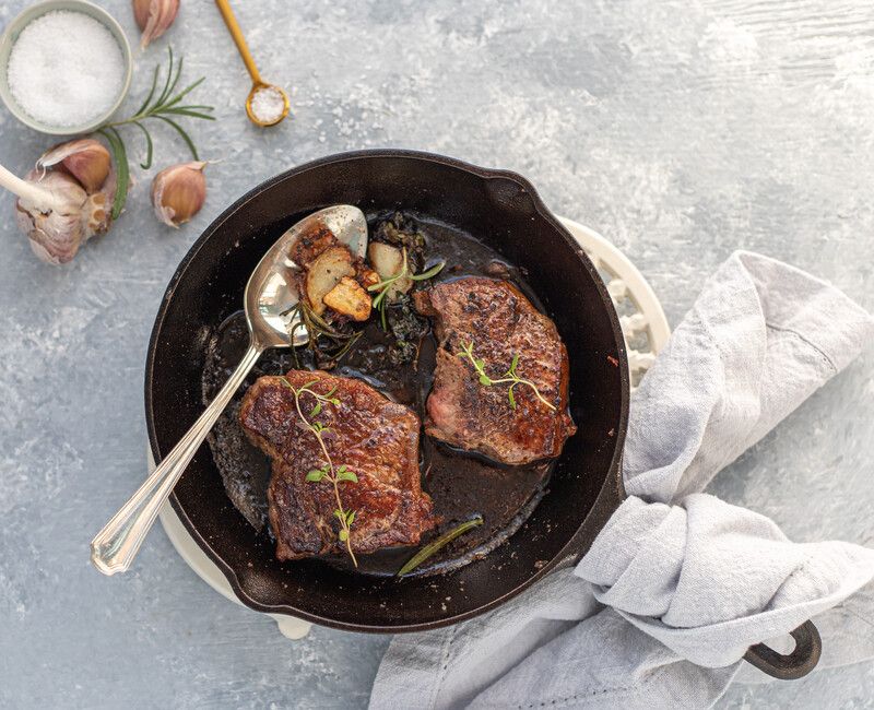 Seared Steak with Butter, Herbs and Garlic