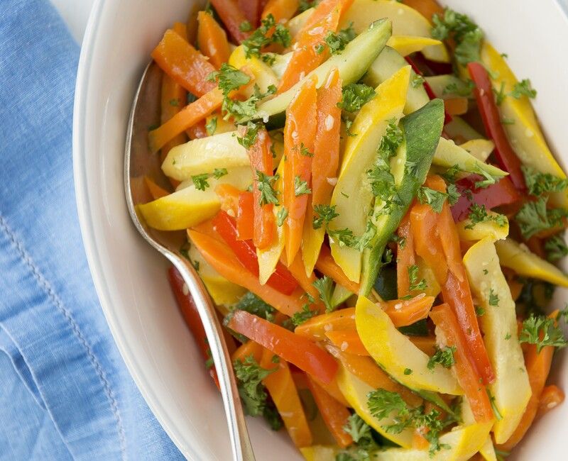 Steamed Vegetables with Lemon Garlic Dressing