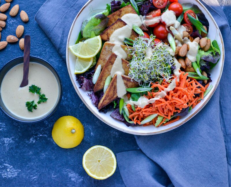 VEGAN Whole Meal Salad with Lemon-Tahini Dressing