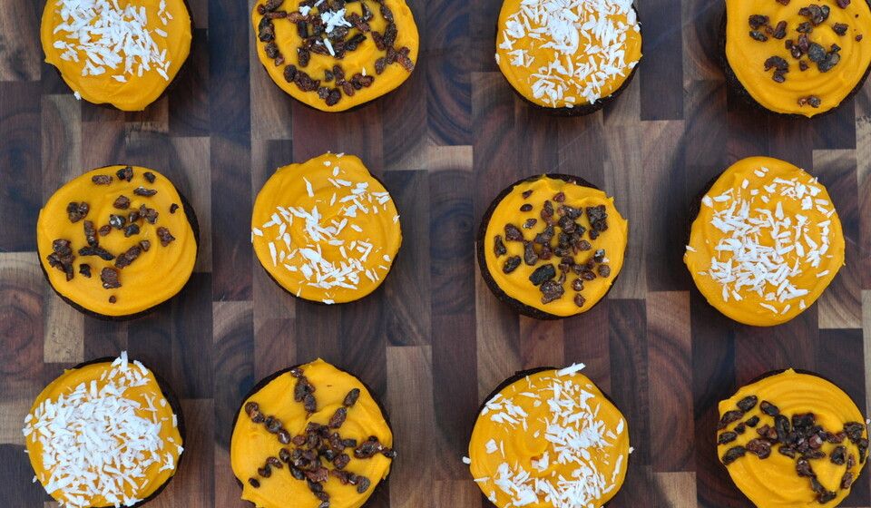 Paleo Grain-Free Chocolate Mini-Cupcakes with Sweet Potato Frosting