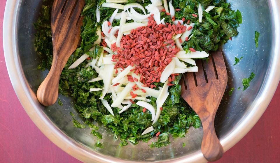 Zippy Kale Salad with Fennel, Sweet Onion, and Goji Berries