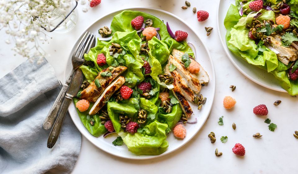 GRILLED CUMIN-LIME CHICKEN AND RASPBERRY SALAD WITH CARDAMOM-TOASTED PUMPKIN SEEDS-3